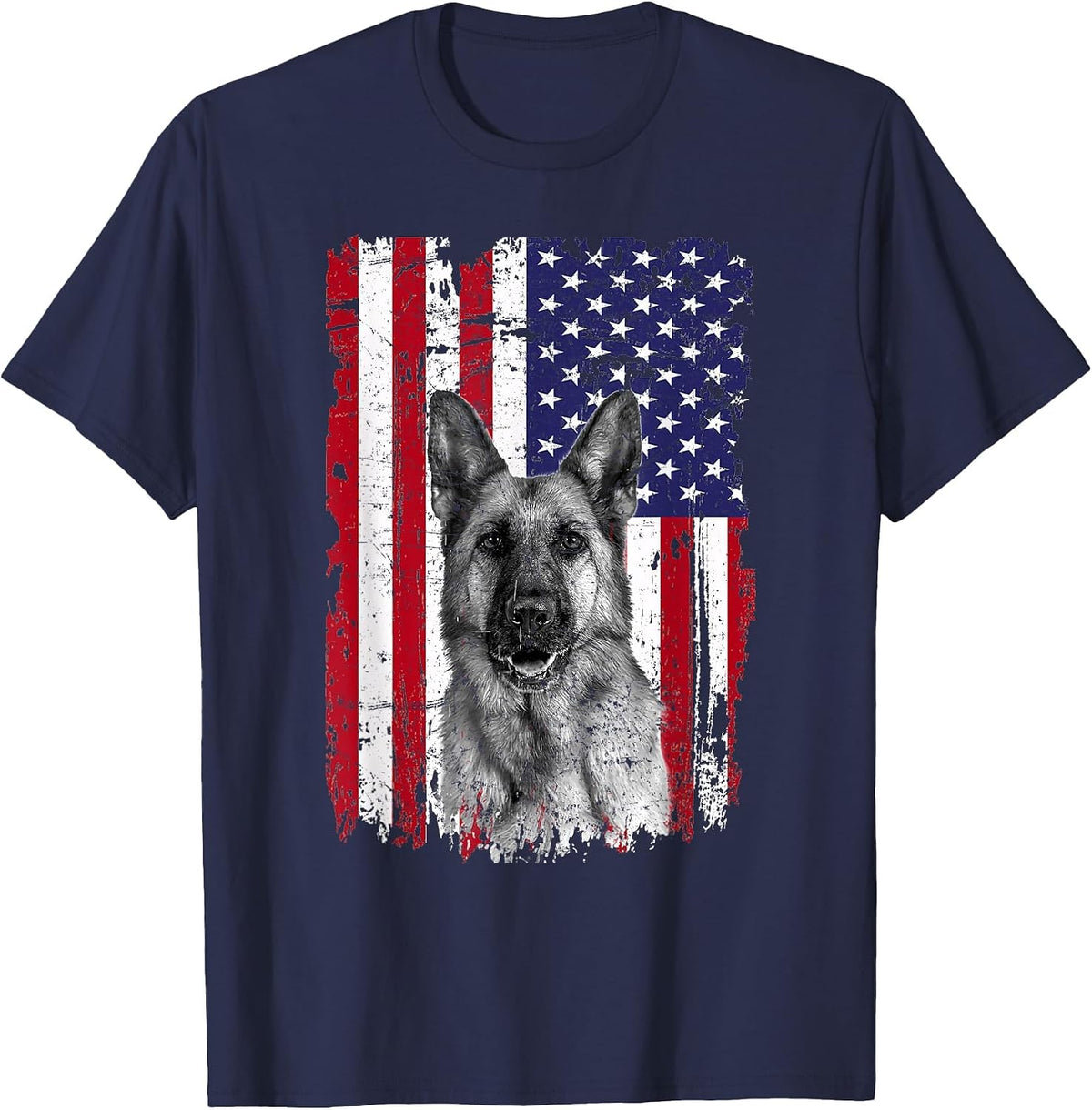 Patriotic German Shepherd American Flag 2026 4th of July T-Shirt - Navy Blue
