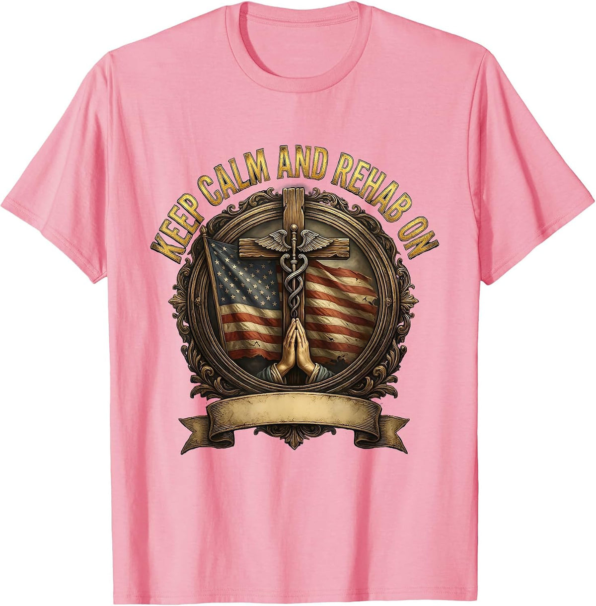 Men's Keep Calm and Rehab On Physical Therapy Design T-Shirt - Pink