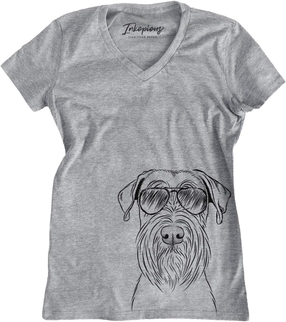 Aviator Milton the Schnauzer Dog Triblend T-Shirt - Grey Modern V-neck