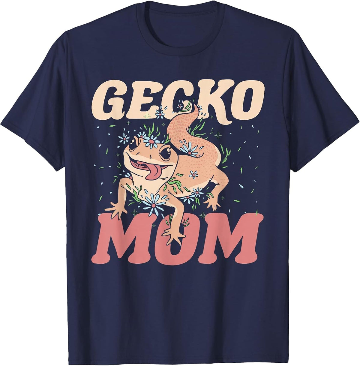 Gecko Mom - Lizard Clothing Women Crested Leopard Gecko T-Shirt - Navy Blue