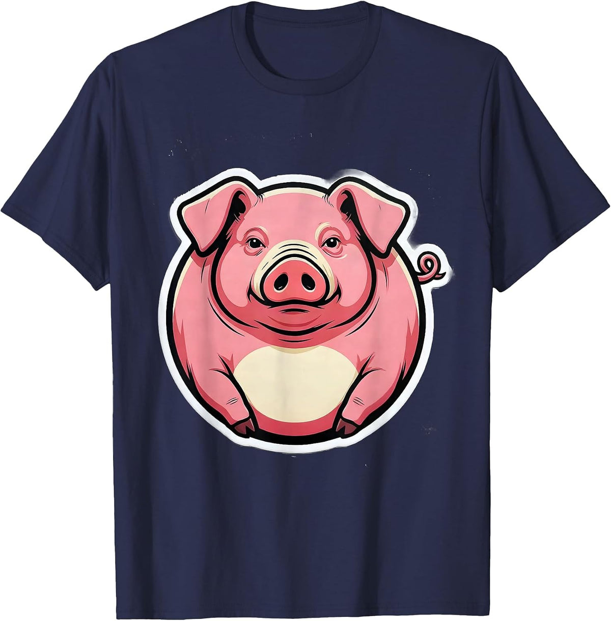 Pig Lover Sticker Farm Animal Humor Casual Wear T-Shirt - Navy Blue