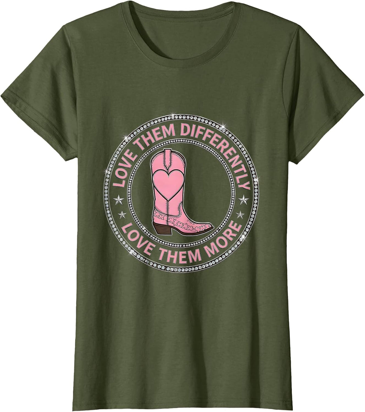 Women's Autism Mom Love Them Differently Love Them More T-Shirt - Olive Green