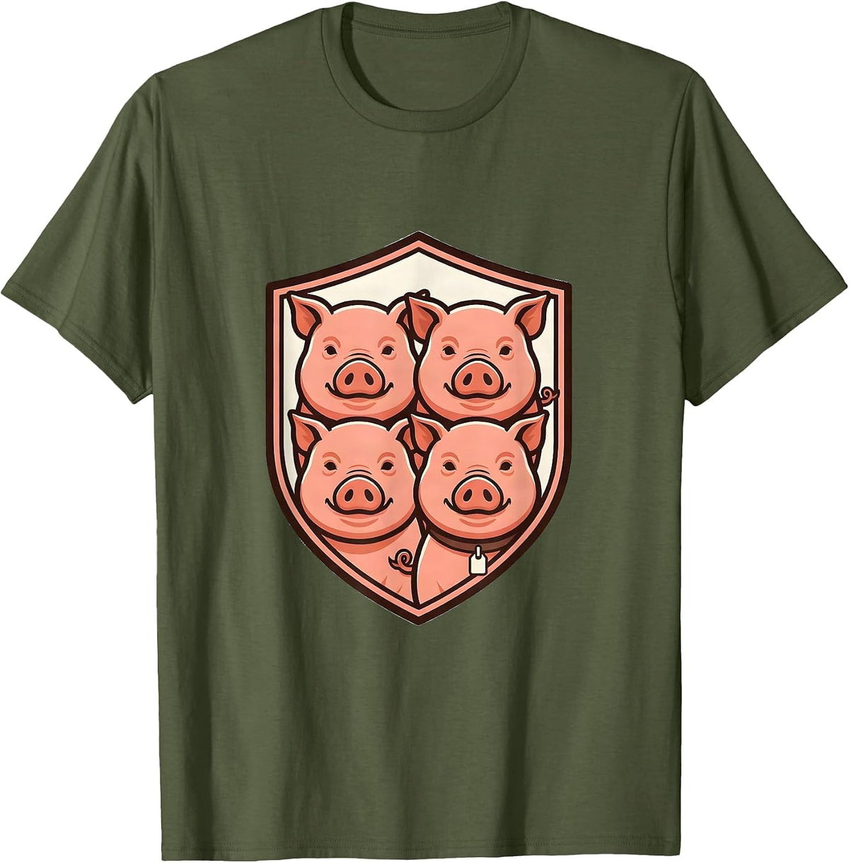 Shield Pig Squad Cute Farm Animal Lover Humor T-Shirt - Olive Green