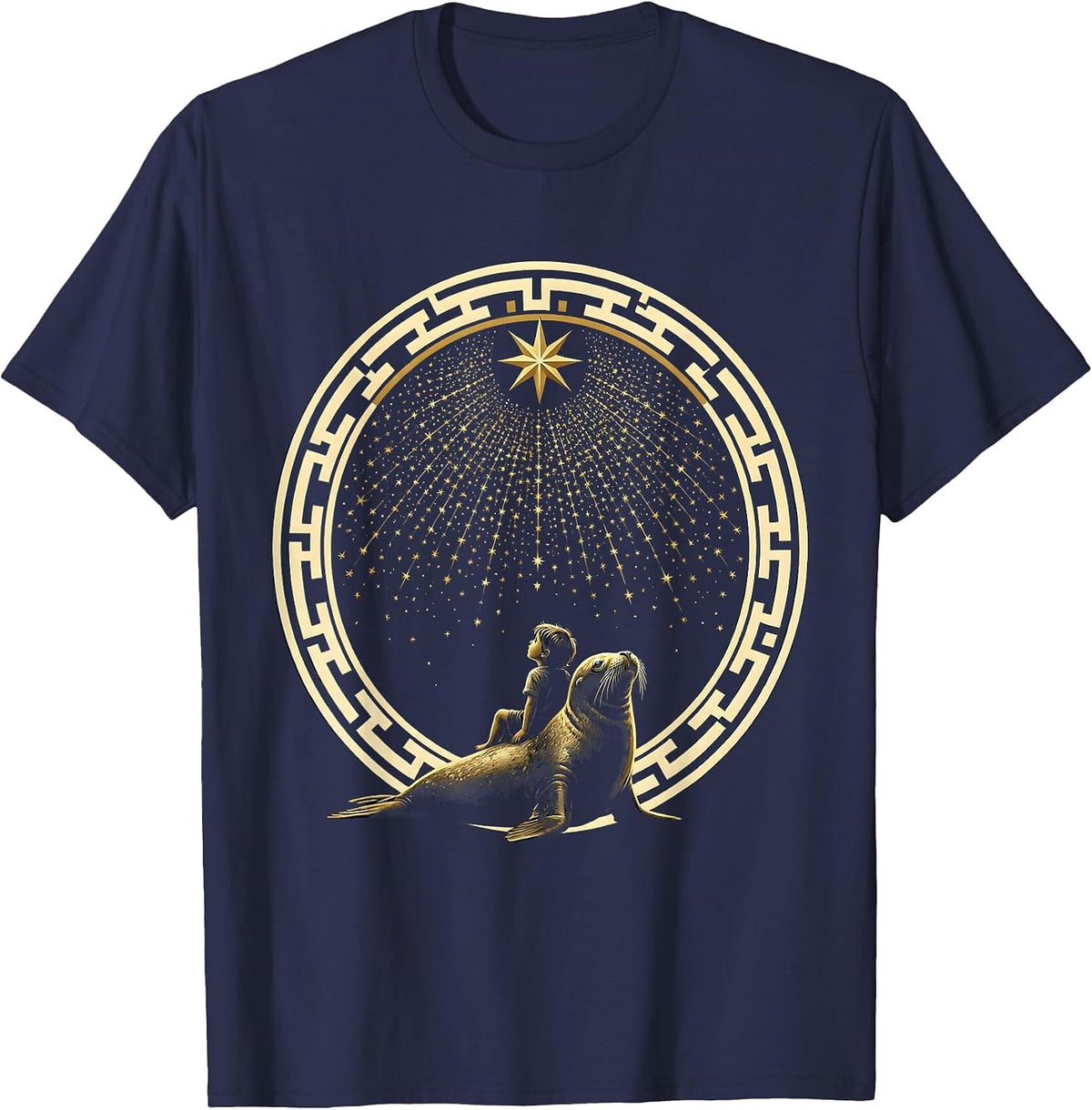 Autism Awareness Child Stargazing Night Sky Design T-Shirt - Navy Blue