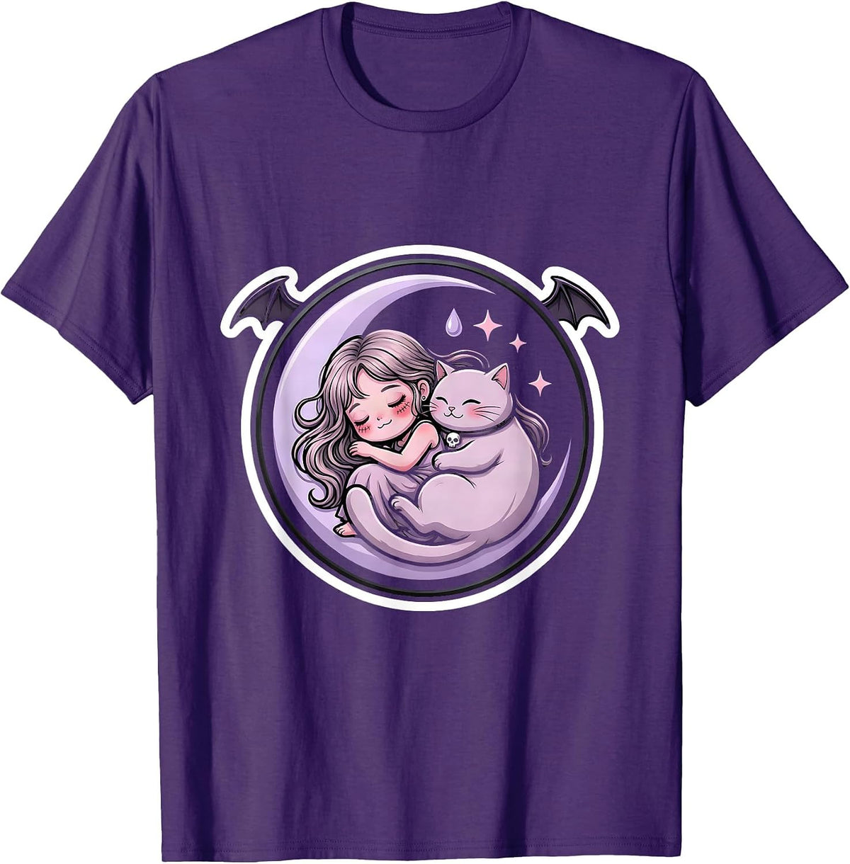 Autism Awareness Cat and Sleeping Figure Art T-Shirt - Purple