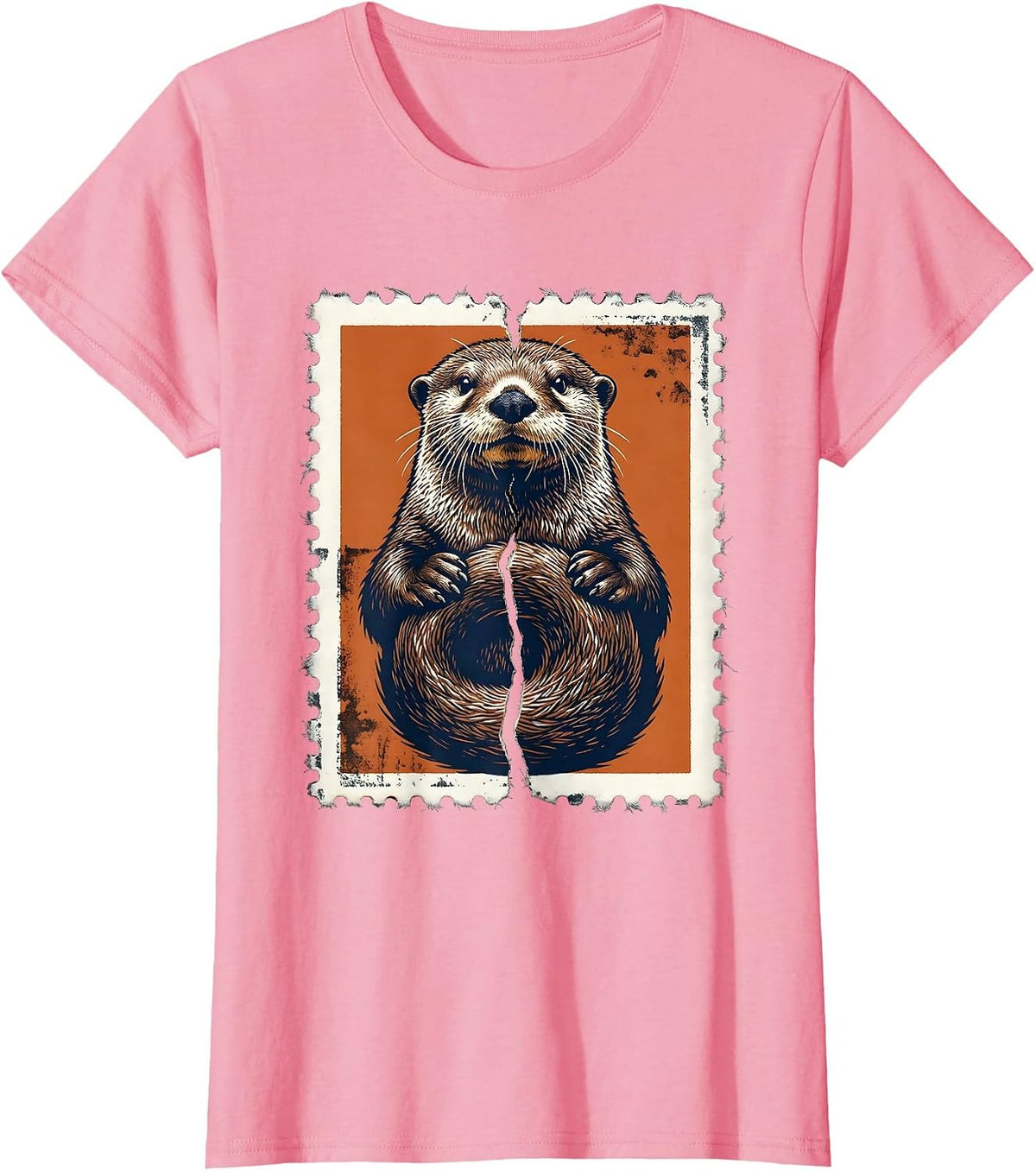 Women's Sea Otter Rubber Stamp Funny Otter Lover Novelty Gift T-Shirt - Pink