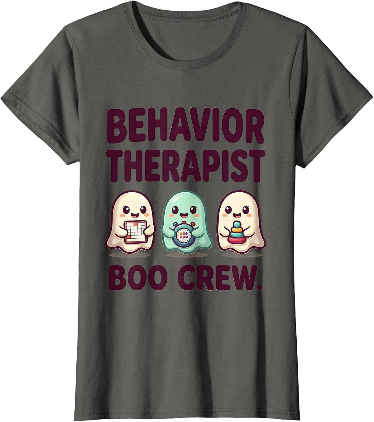 Women's Behavior Therapist Boo Crew Cute Kawaii Ghost Halloween T-Shirt - Asphalt Grey
