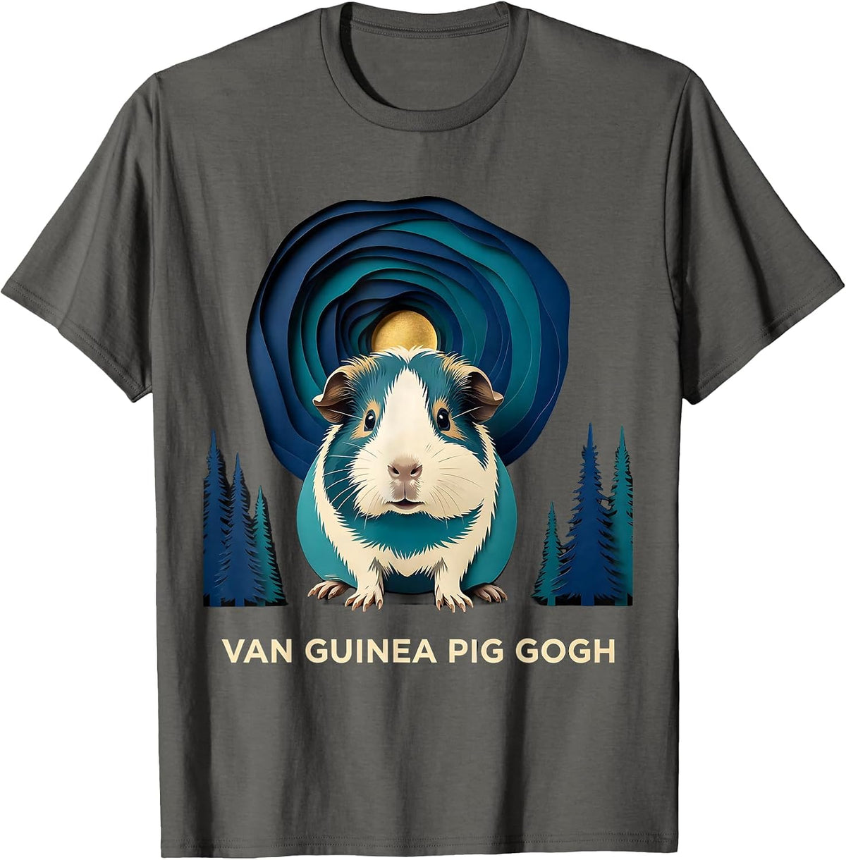 Van Guinea Pig Gogh Whimsical Art Meme Animal Lover Gift T-Shirt - Asphalt Grey