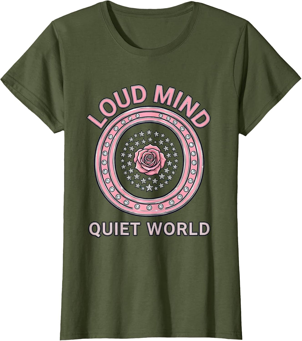 Women's Loud Mind Quiet World Autism Awareness Design T-Shirt - Olive Green