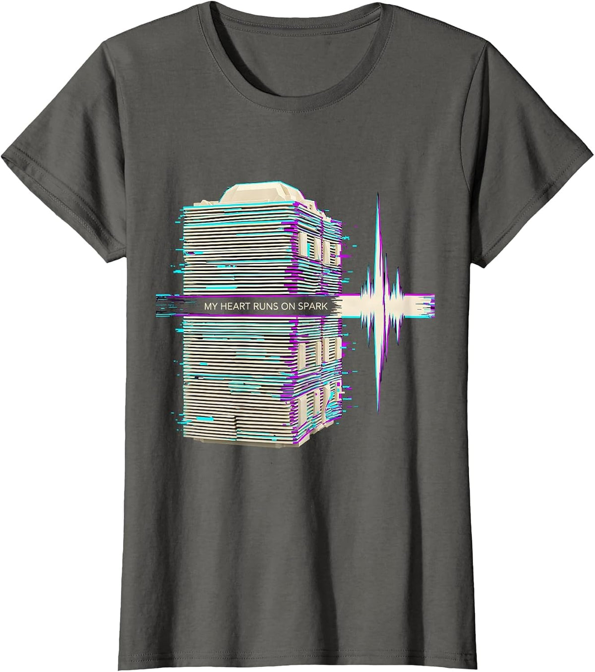 Women's My Heart Runs On Spark Funny Car Guy Auto Mechanic Humor T-Shirt - Asphalt Grey