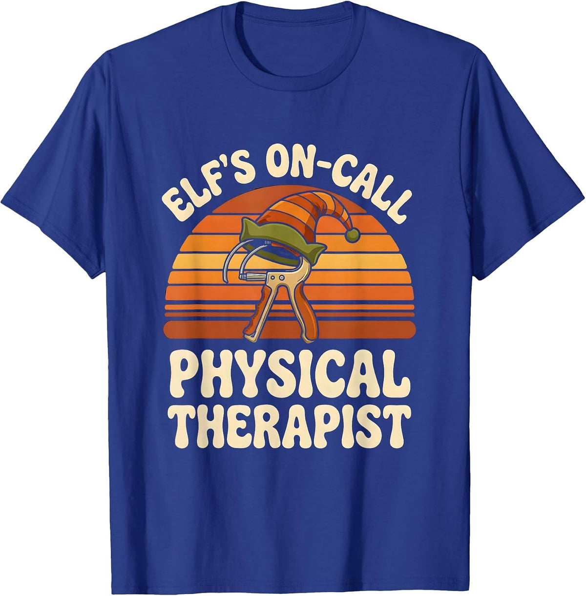 Elf's On-Call Physical Therapist Retro Funny PT Christmas T-Shirt - Royal Blue