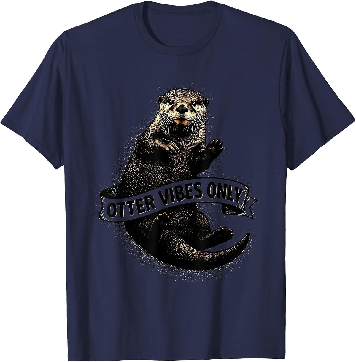 Men's Otter Vibes Only Sea Otter Lover Design T-Shirt - Navy Blue