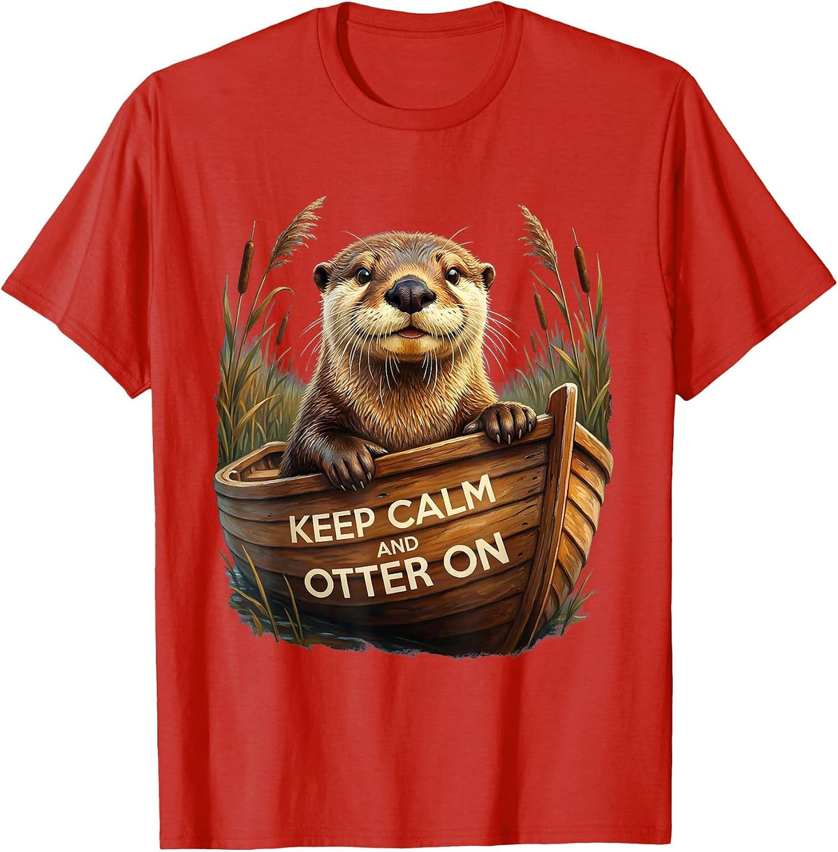 Men's Keep Calm And Otter On Funny Otter Lover Novelty Humor T-Shirt - Red