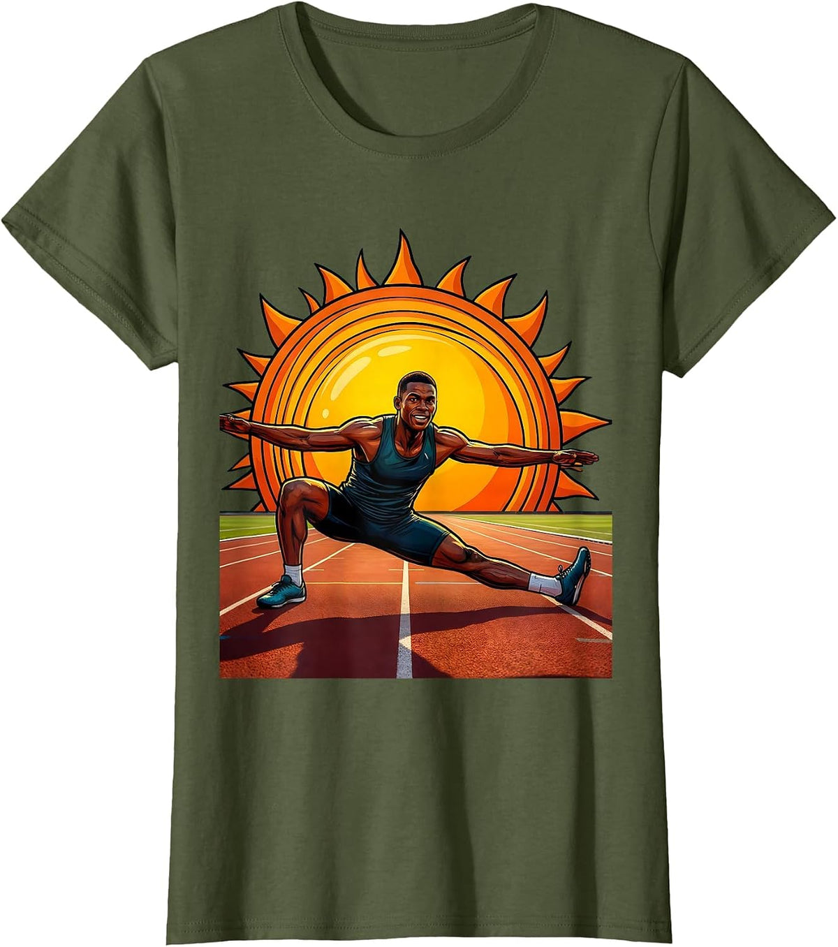 Women's Physical Therapy Athlete Sunrise Stretch Graphic T-Shirt - Olive Green
