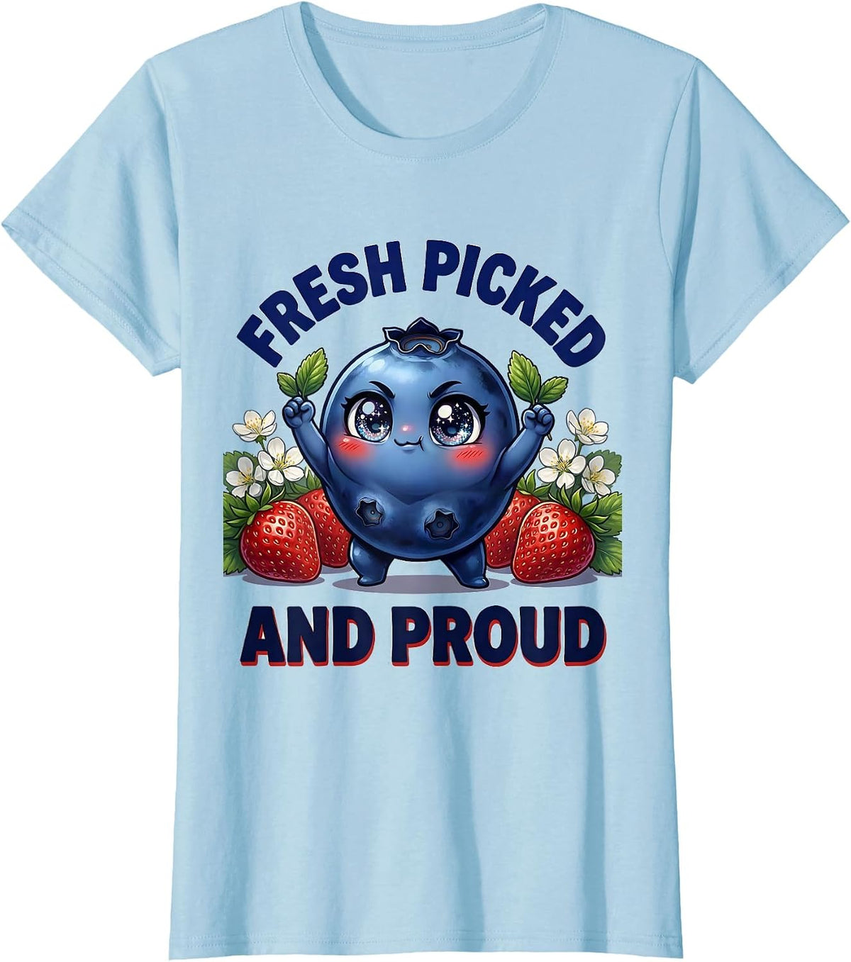 Women's Red White and Blueberries Fresh Picked Design T-Shirt - Baby Blue