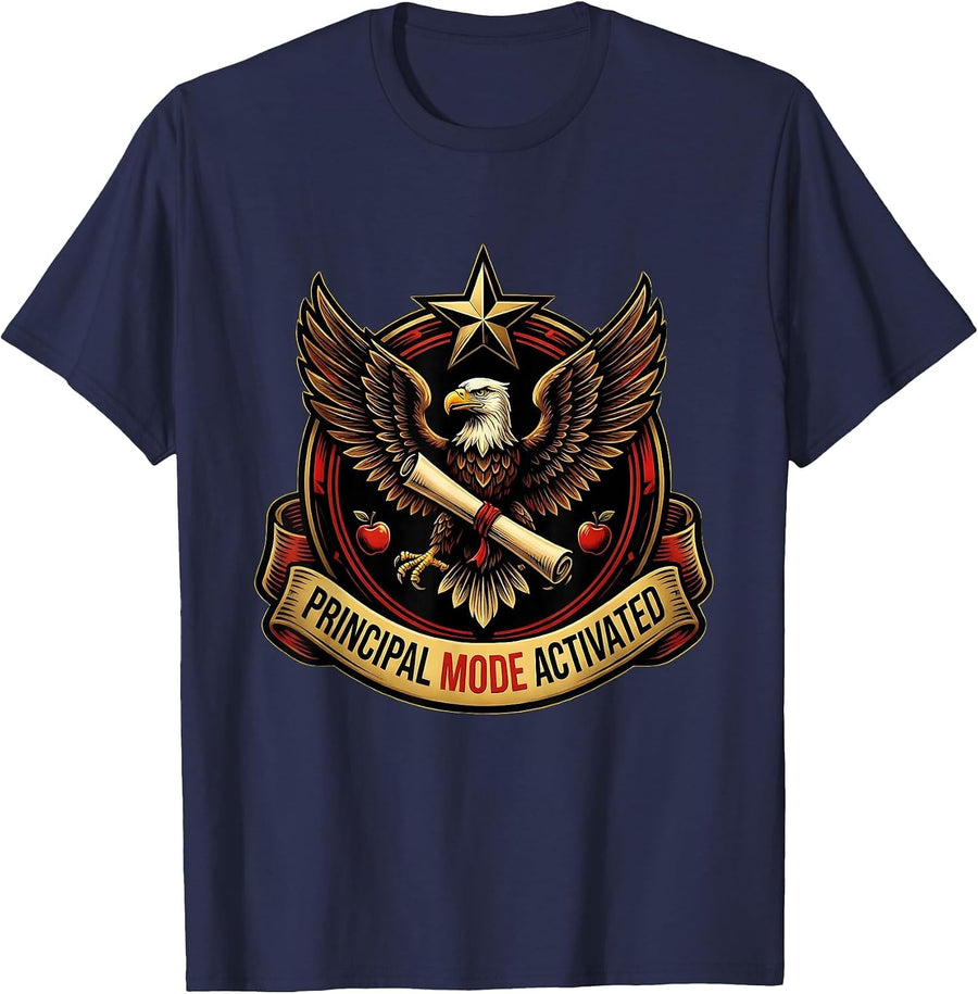 Principal Mode Activated School Leader Design T-Shirt - Navy Blue