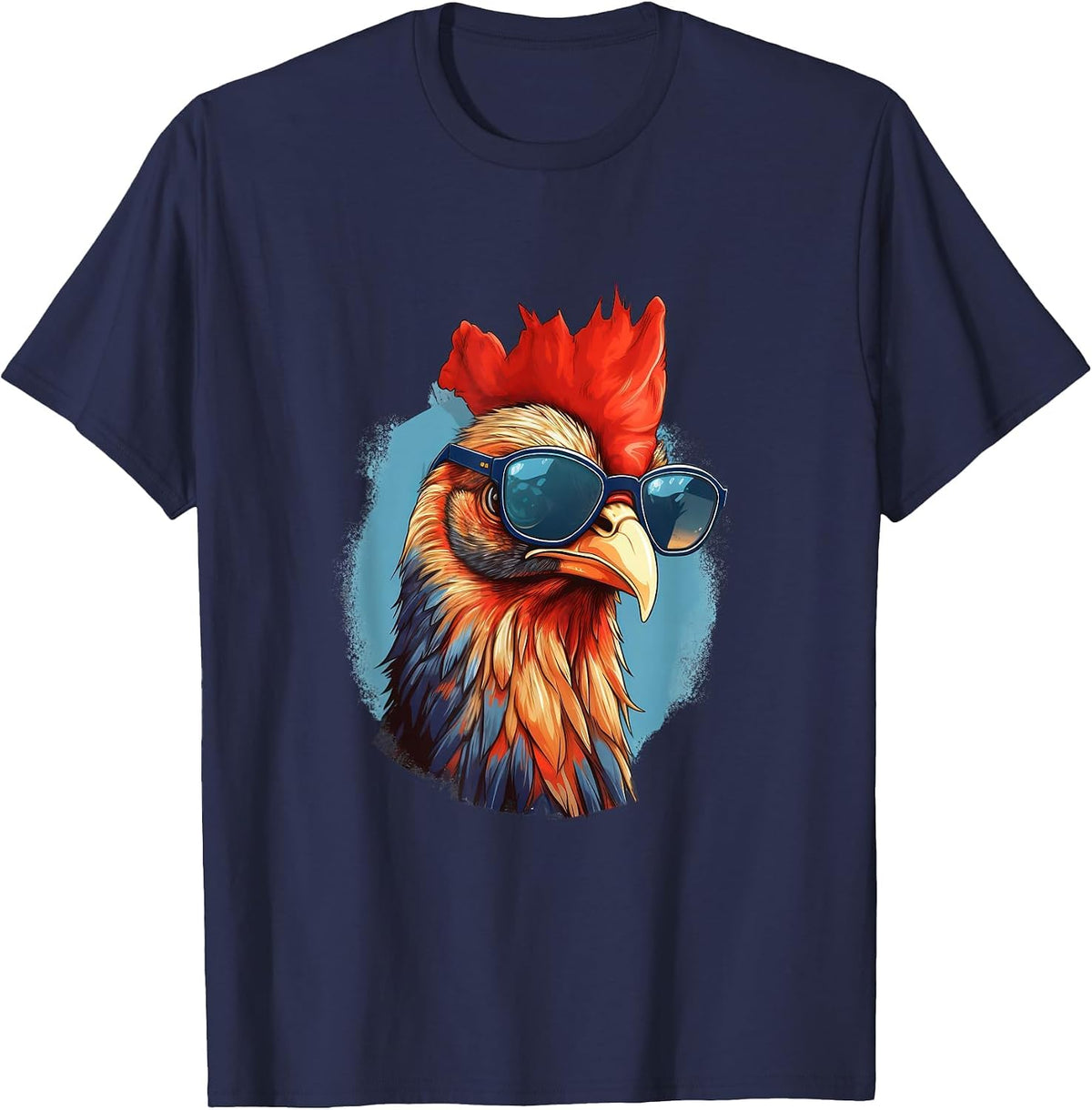 Vintage Rooster Chicken Sunglasses T-Shirt - Navy Blue