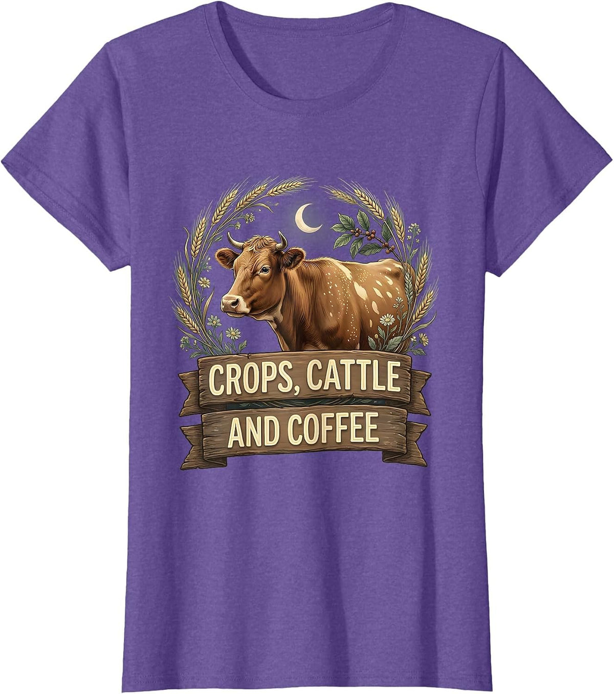Women's Crops Cattle and Coffee Farming Life Design T-Shirt - Purple Heather