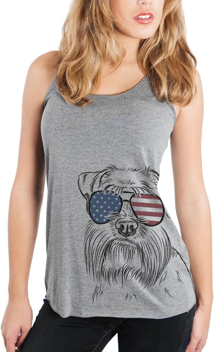 Patriotic Wrigley the Schnauzer Triblend T-Shirt - Grey Racerback
