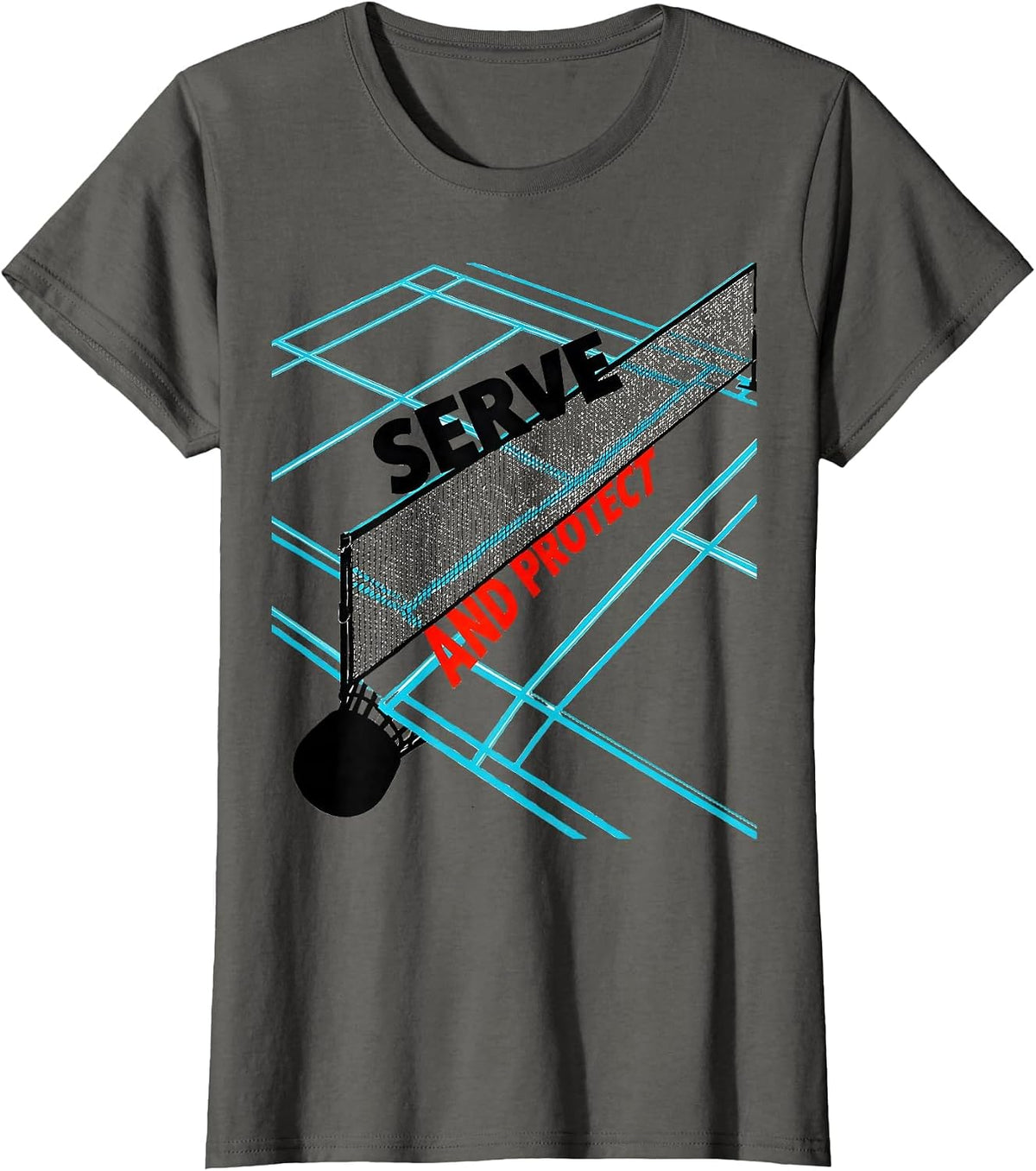 Women's Serve And Protect New Wave Typography Racket Sport Player T-Shirt - Asphalt Grey