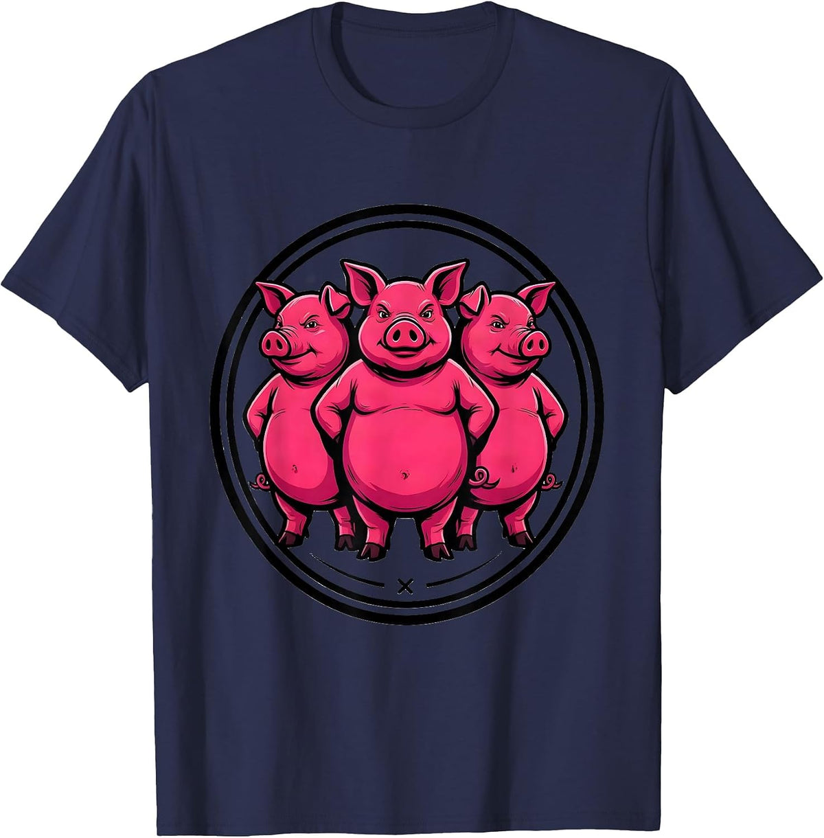 Men's Bold Cartoon Pigs Farm Animal Lover Humor T-Shirt - Navy Blue