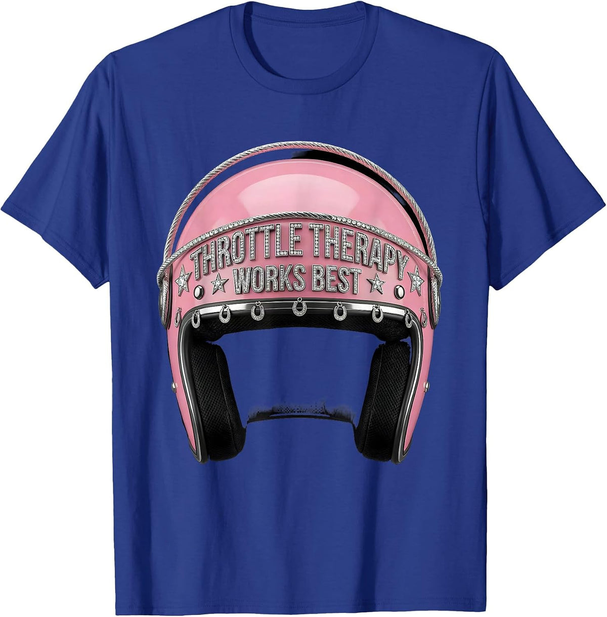 Men's Throttle Therapy Works Best Motorcycle Design T-Shirt - Royal Blue