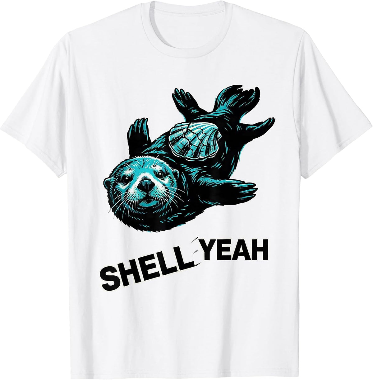 Men's Shell Yeah Sea Otter Graphic Design T-Shirt - White