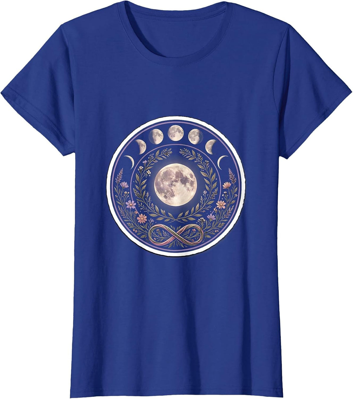 Women's Autism Awareness Moon Phase Floral Wreath Design T-Shirt - Royal Blue