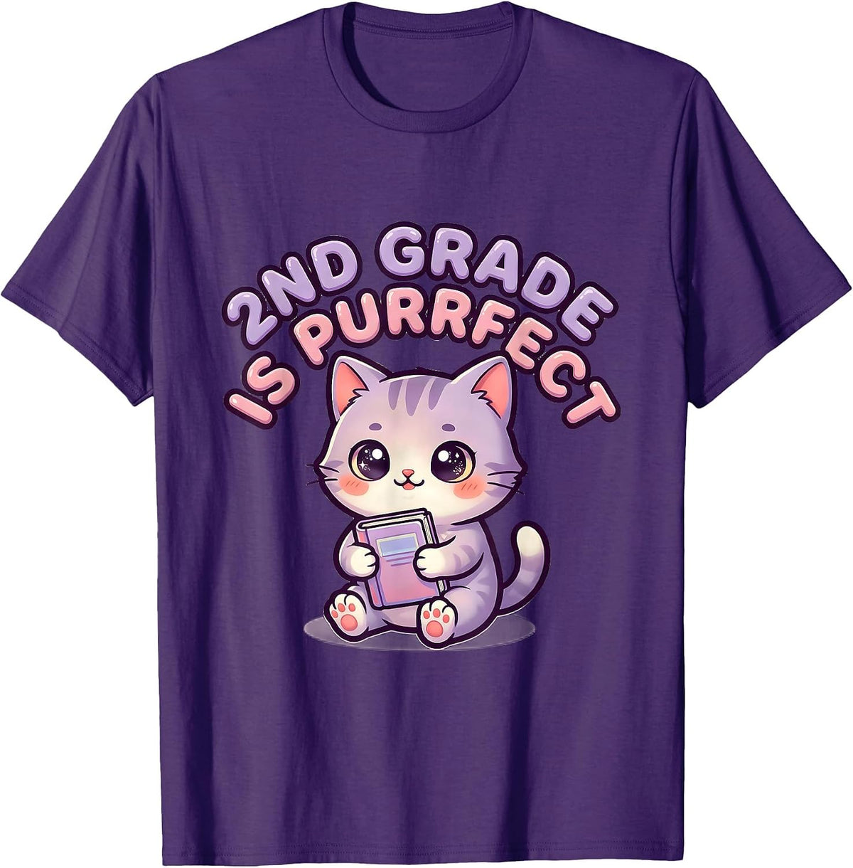 2nd Grade Is Purrfect Cute Kawaii Kitten Back To School T-Shirt - Purple