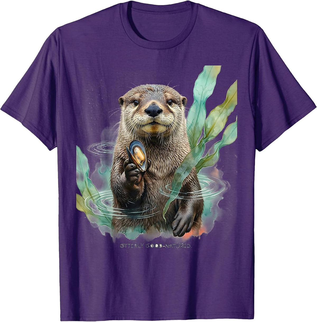 Otterly Good-Natured Cute Otter Lover Watercolor Humor T-Shirt - Purple