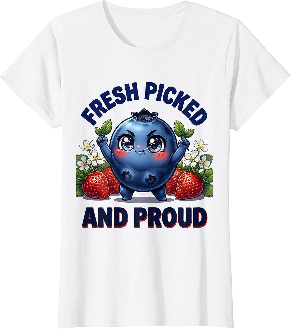 Women's Red White and Blueberries Fresh Picked Design T-Shirt - White
