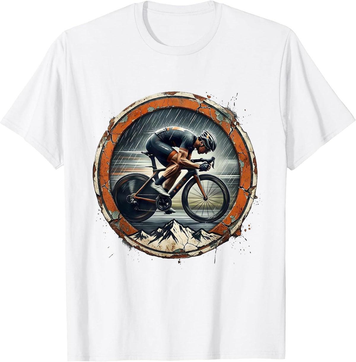 Men's Cyclist Speeding Downhill in the Rain Graphic T-Shirt - White