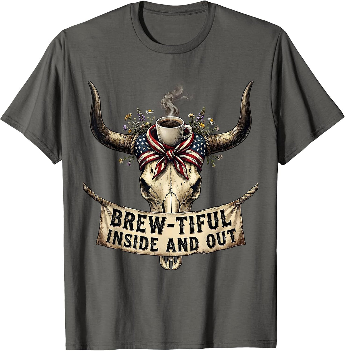 Brew-tiful Inside and Out Coffee Lover Design T-Shirt - Asphalt Grey