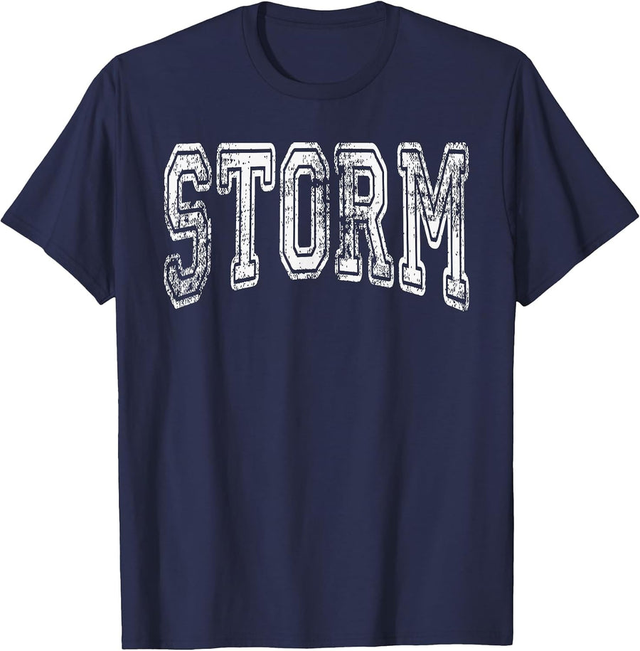 Storm Team Mascot Name Distressed Vintage School Sports Fan T-Shirt - Navy Blue