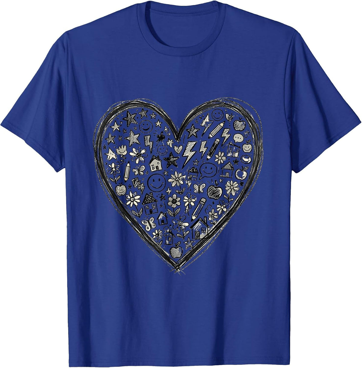 Sped Teacher Heart Chalkboard Doodle Design T-Shirt - Royal Blue