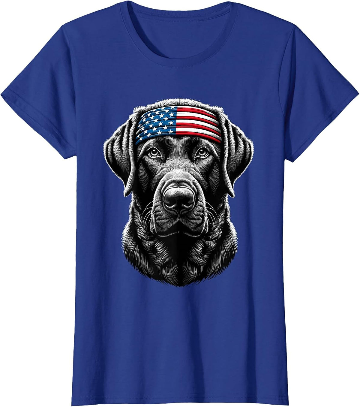 Black Labrador Patriotic Lab 4th of July USA American Flag T-Shirt Tee - Royal Blue