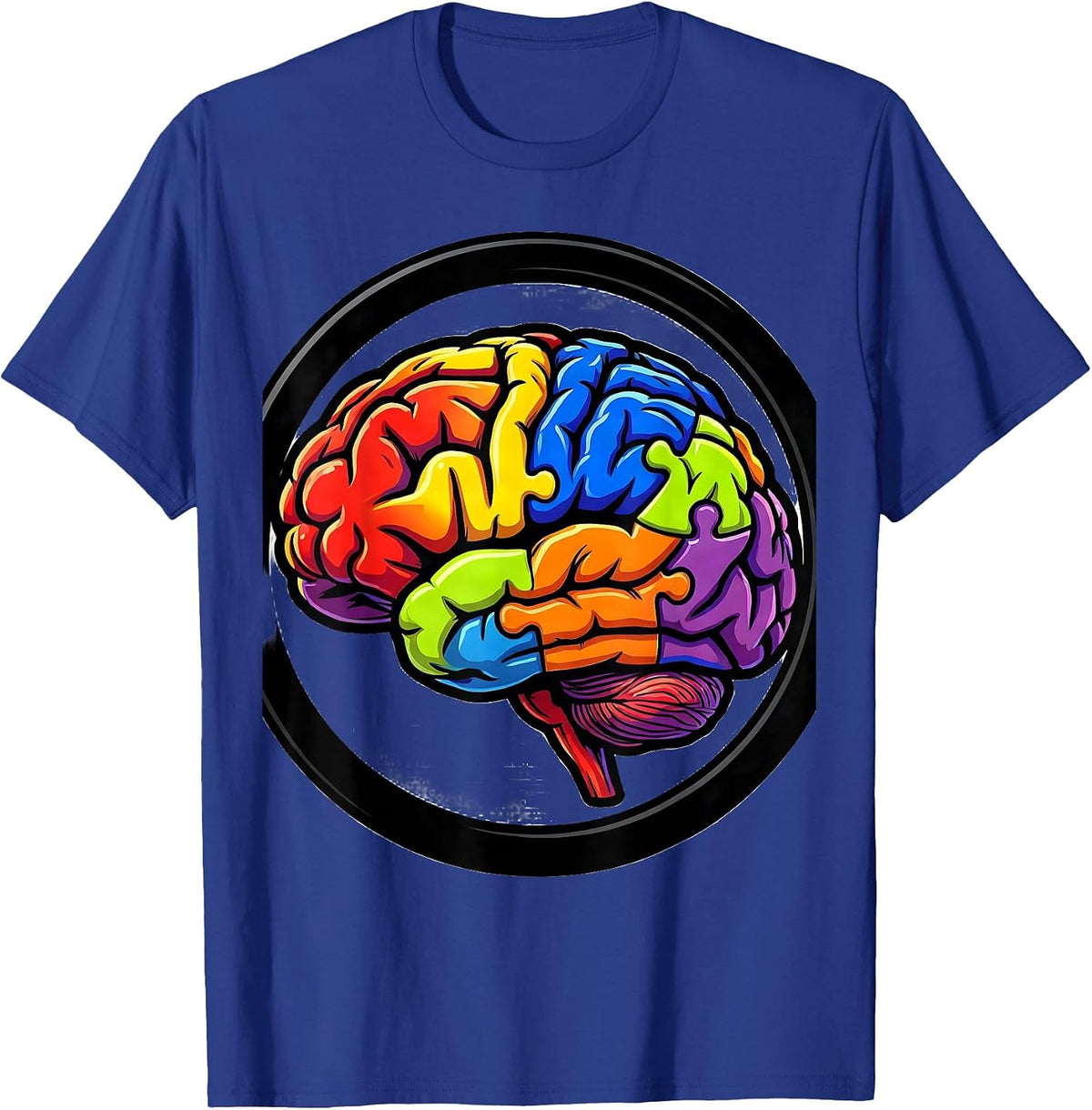 Colorful Puzzle Piece Brain Autism Awareness Design T-Shirt - Royal Blue