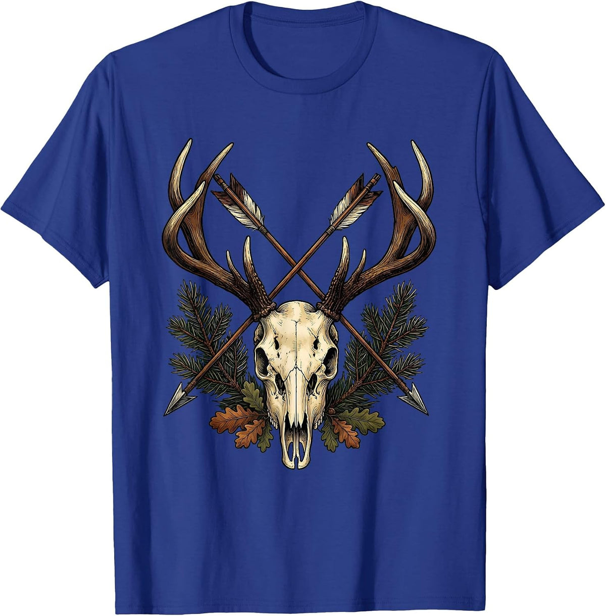 Crossed Arrows Deer Skull Hunting Graphic Tee T-Shirt - Royal Blue