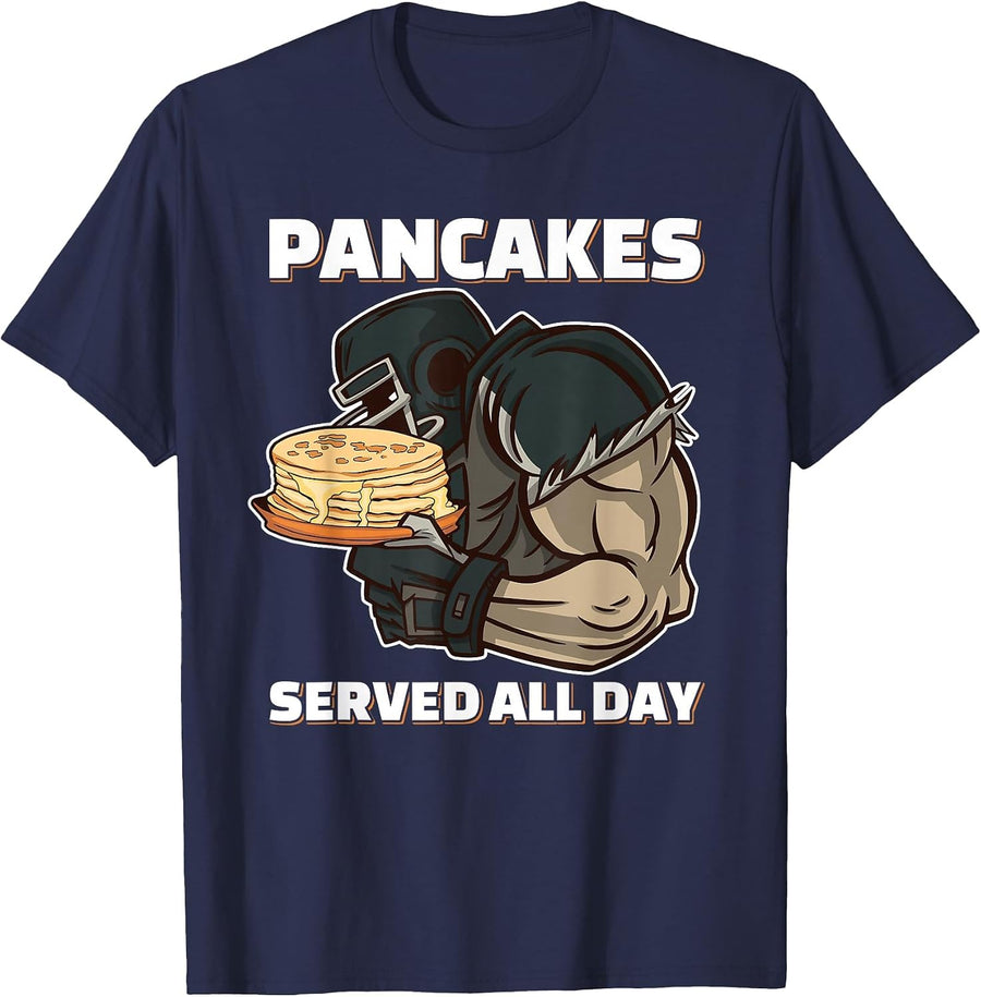 Pancakes Served All Day Football Offensive Lineman Pancake T-Shirt - Navy Blue