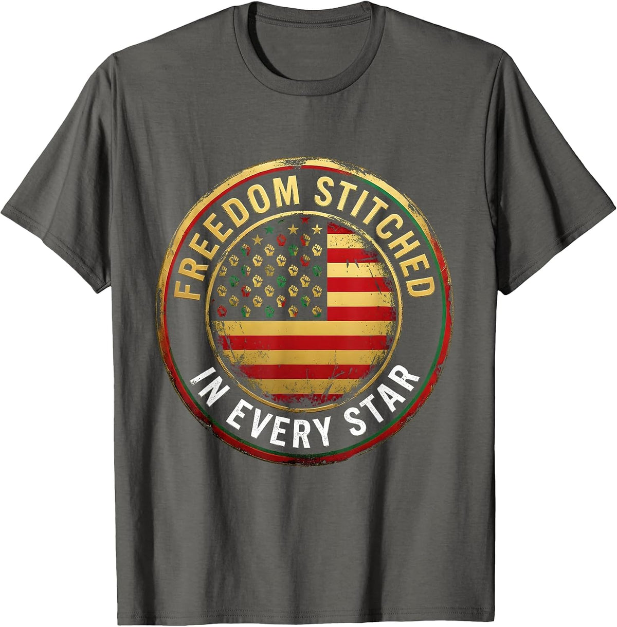 Freedom Stitched In Every Star Juneteenth 1865 T-Shirt - Asphalt Grey