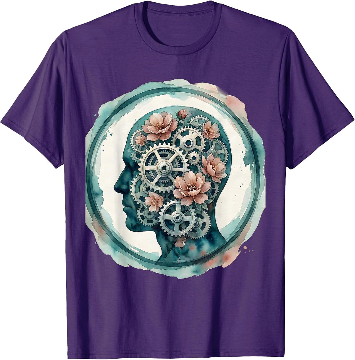 Men's Celebrate Minds of All Kinds Gears Brain Art T-Shirt - Purple
