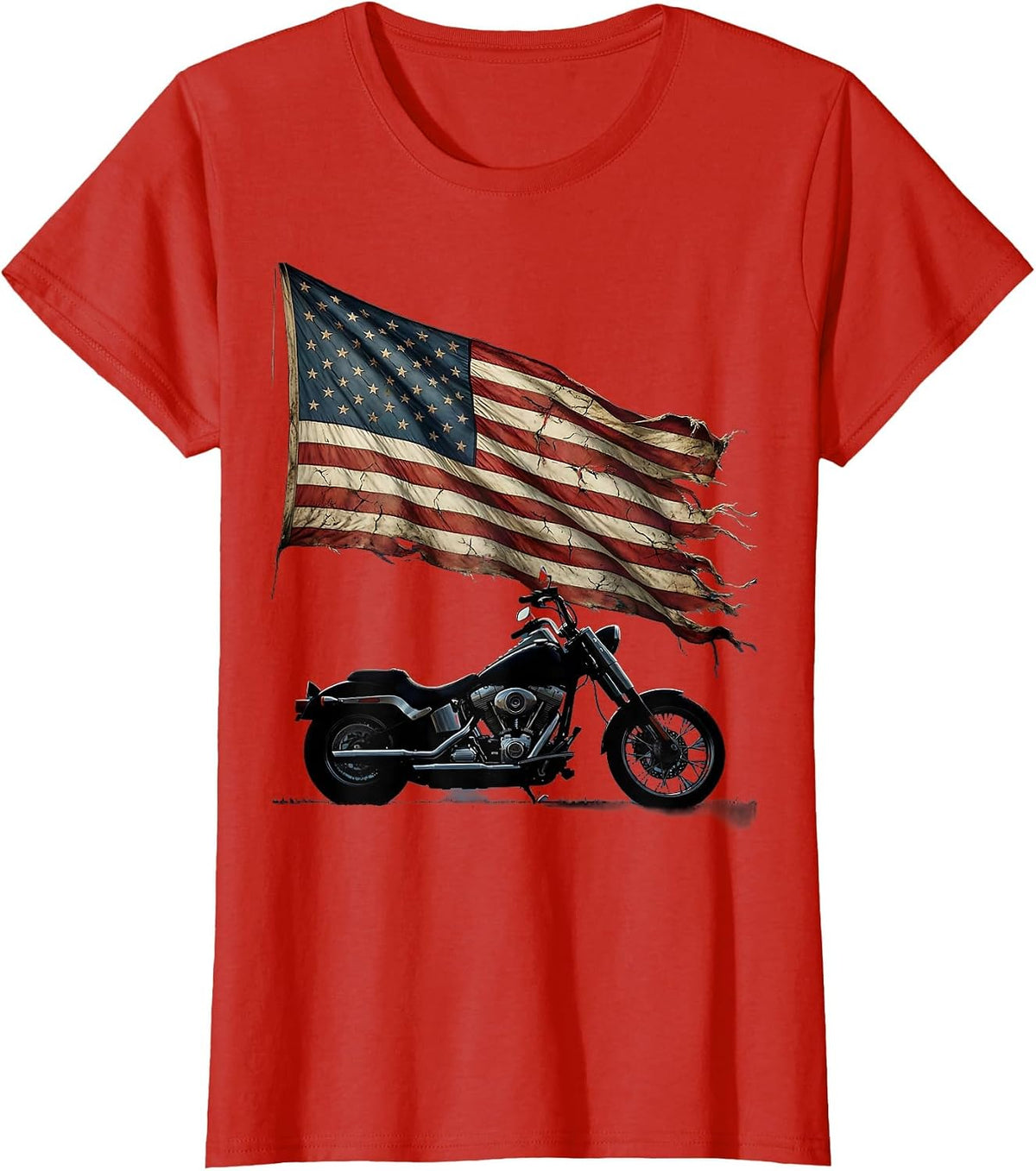 Patriotic Vintage Motorcycle Flag Cape Graphic T-Shirt - Red
