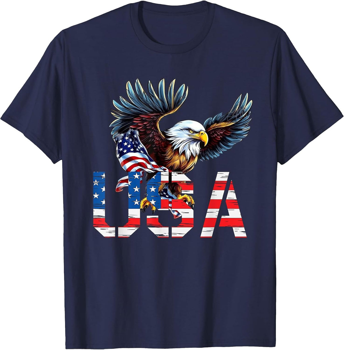 Happy 4th of July America Flag Patriotic Eagle USA Women Men T-Shirt - Navy Blue