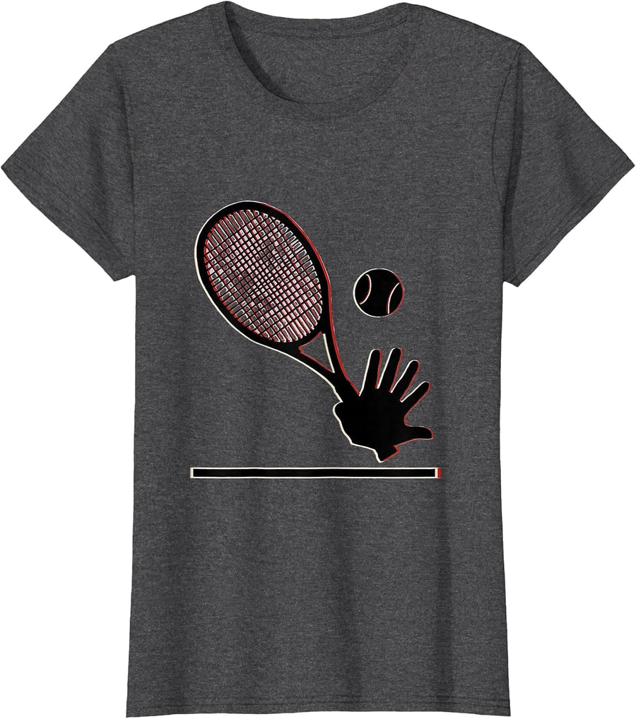 Women's Angular Tennis Racket Hand Silhouette Humor Player Gift T-Shirt - Dark Heather Grey
