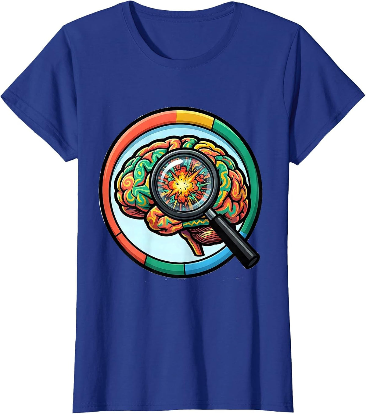 Women's Special Education Colorful Brain Magnifying Glass T-Shirt - Royal Blue