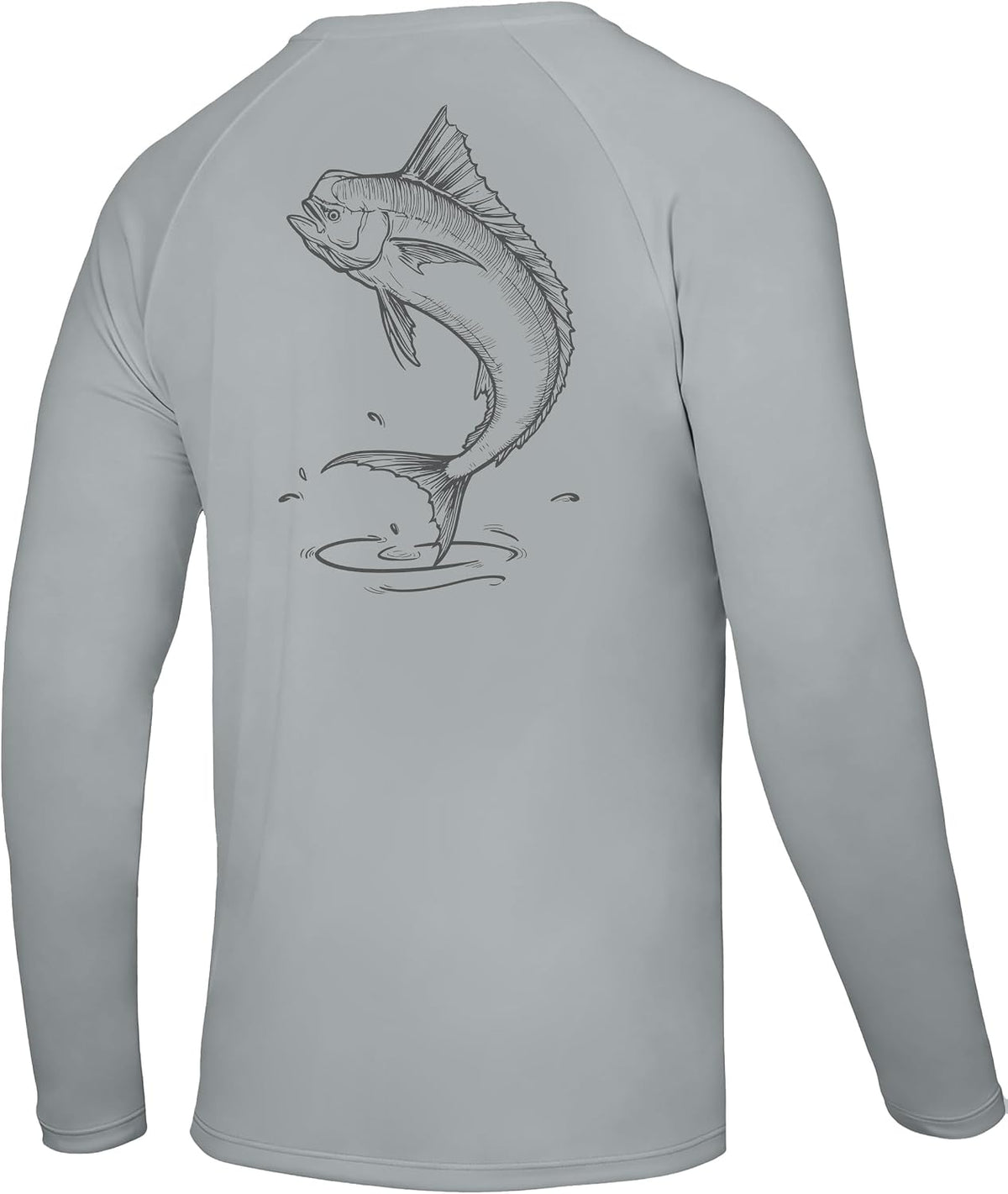 Men's UPF 50+ Fishing Shirt, Long Sleeve Quick Dry Sun Shirts - Ligth Gray (Line Art Mahi)