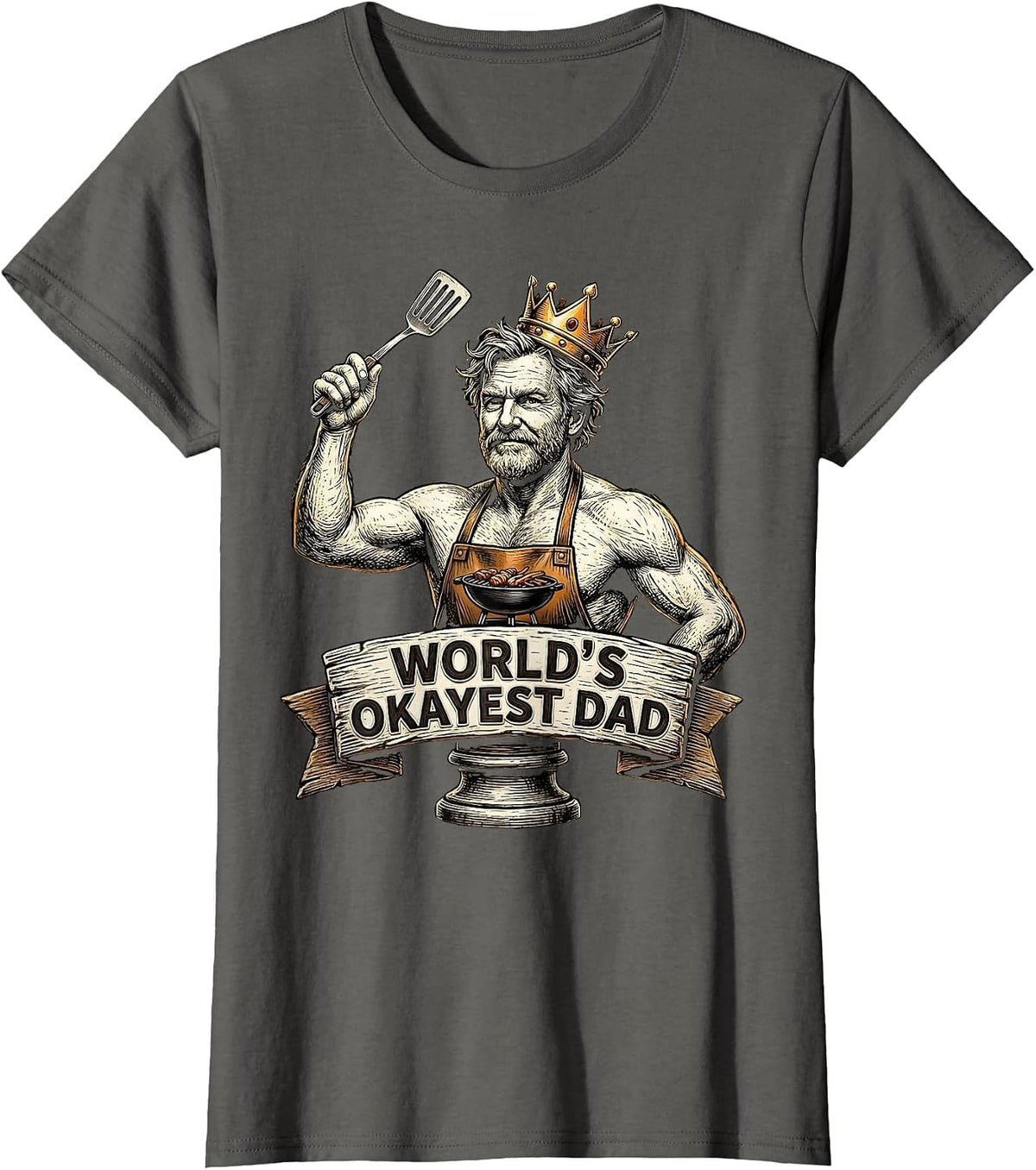 Women's World's Okayest Dad Funny Father Design T-Shirt - Asphalt Grey
