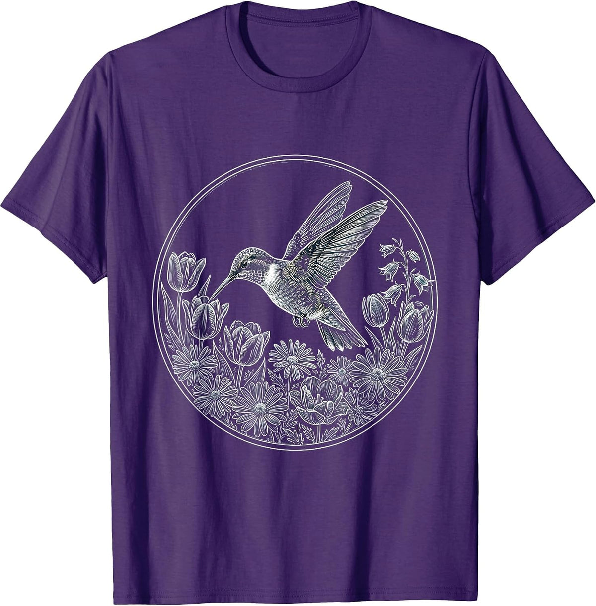 Autism Awareness Hummingbird Floral Art T-Shirt - Purple