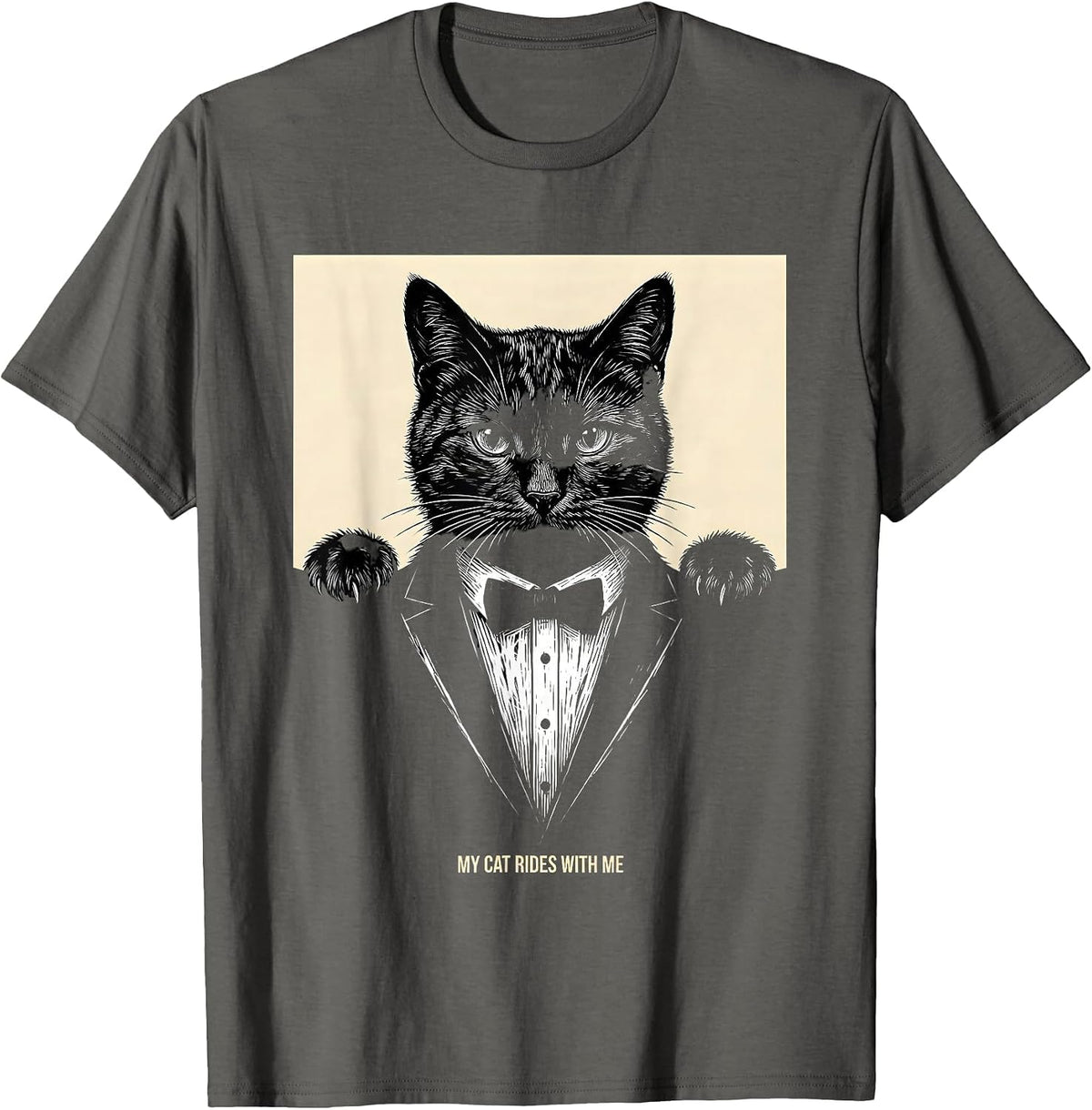 My Cat Rides With Me Playful Pet Owner Cat Pocket Design T-Shirt - Asphalt Grey