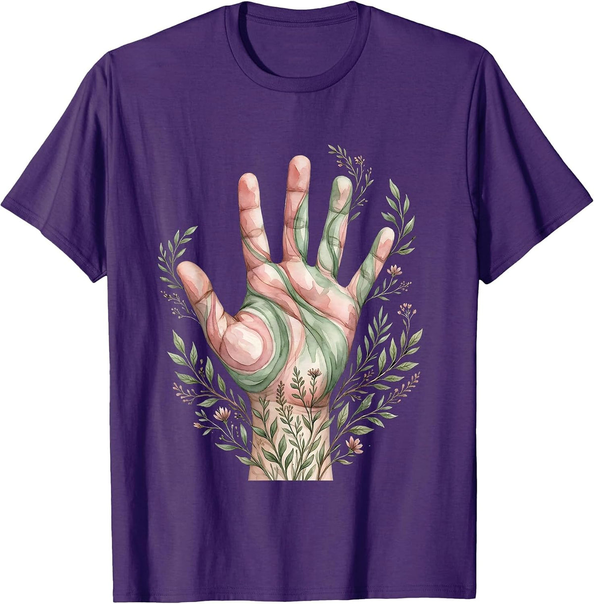 Autism Awareness Rainbow Handprint Art Design T-Shirt - Purple